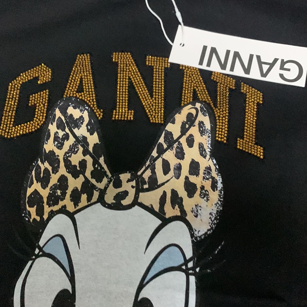 Ganni Black Tee with Daisy Duck and Leopard Bow - Picture 3 of 7